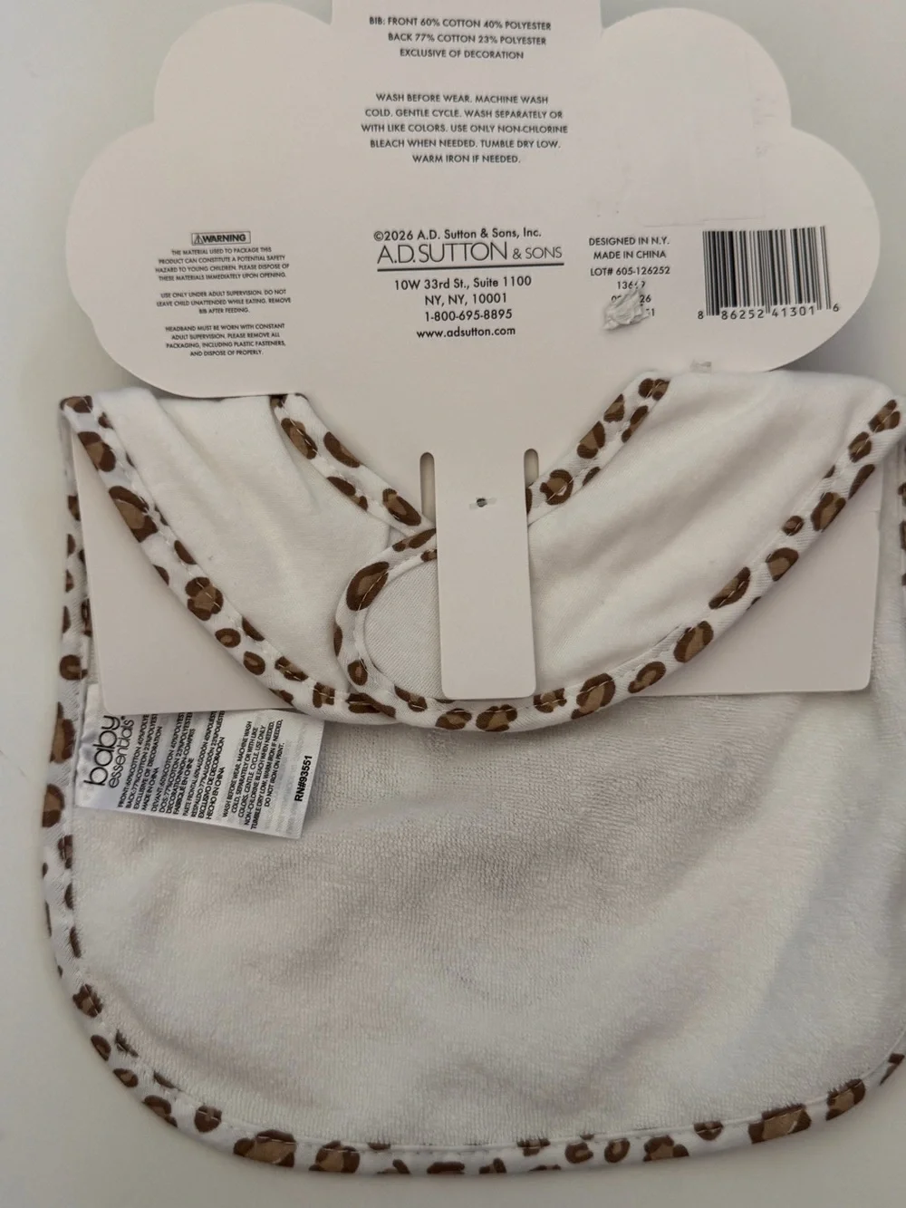 Baby Essentials Bib & Leopard Print Headband Bow Set NEW “Mama’s Bestie”